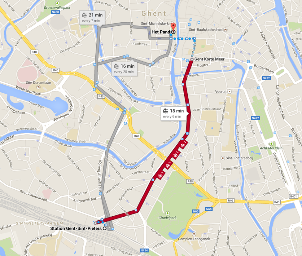Tram route from Gent-Sint-Pieters station to the conference venue